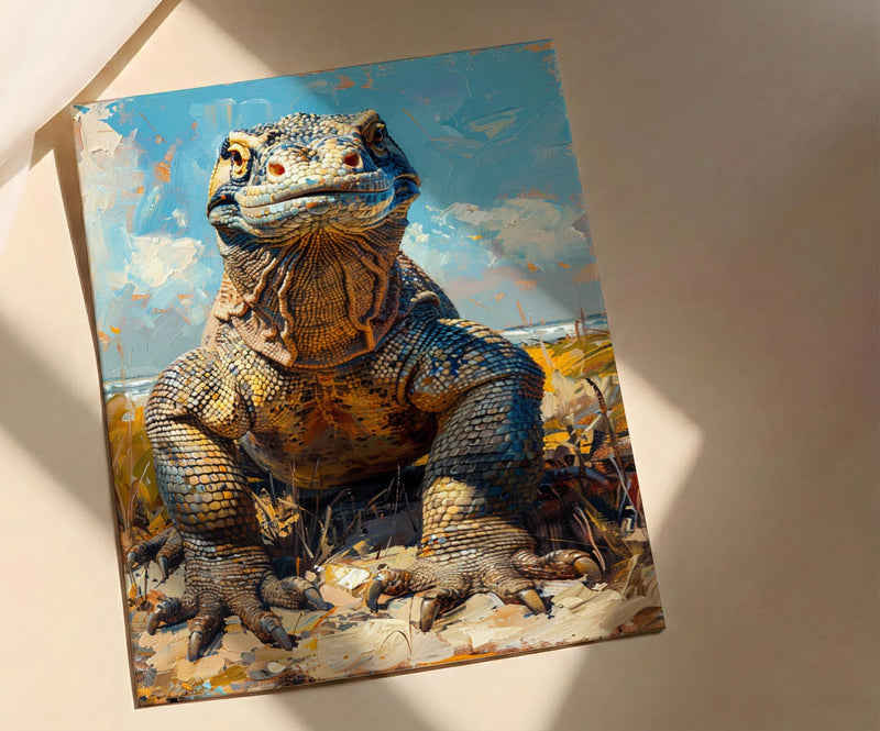 Komodo Dragon Poster, Indonesia Travel Decor - Rugged Island Art