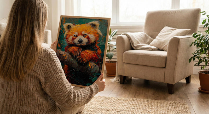 Red Panda Poster, Himalayan Nature Decor - Mossy Tree Branch Art