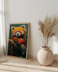 Red Panda Poster, Himalayan Nature Decor - Mossy Tree Branch Art