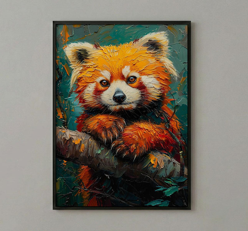 Red Panda Poster, Himalayan Nature Decor - Mossy Tree Branch Art