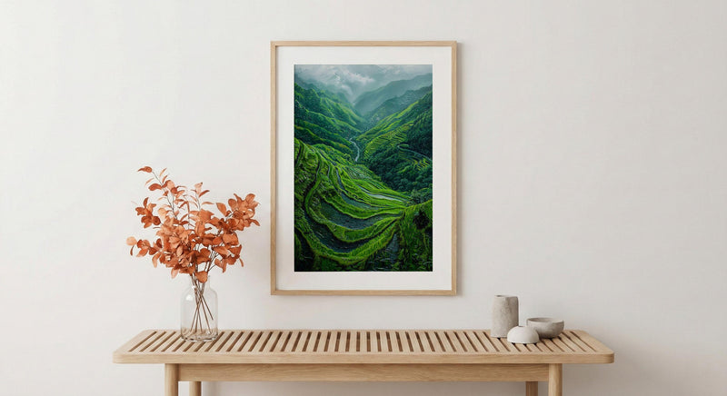 Rice Terrace Art Print, Emerald Green Decor - Curved Landscape