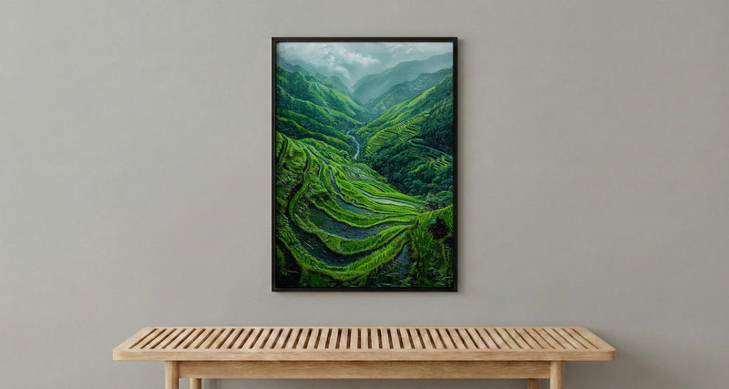 Rice Terrace Art Print, Emerald Green Decor - Curved Landscape