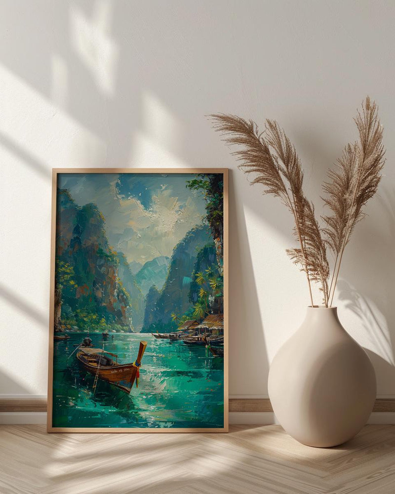 Phuket Ocean Poster, Turquoise Water Decor - Longtail Boat Print
