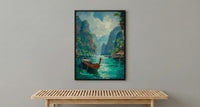 Phuket Ocean Poster, Turquoise Water Decor - Longtail Boat Print