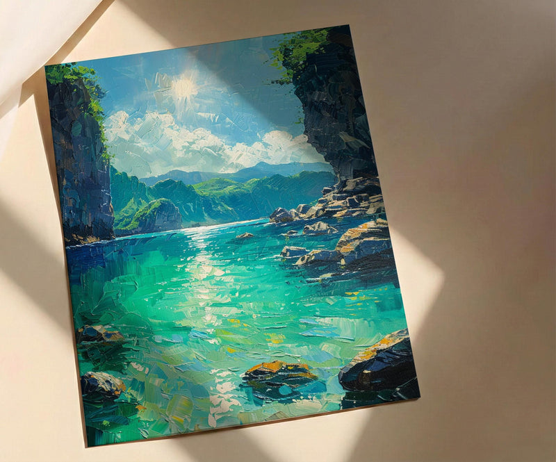 Palawan Lagoon Art Print, Emerald Water Decor - Dark Limestone