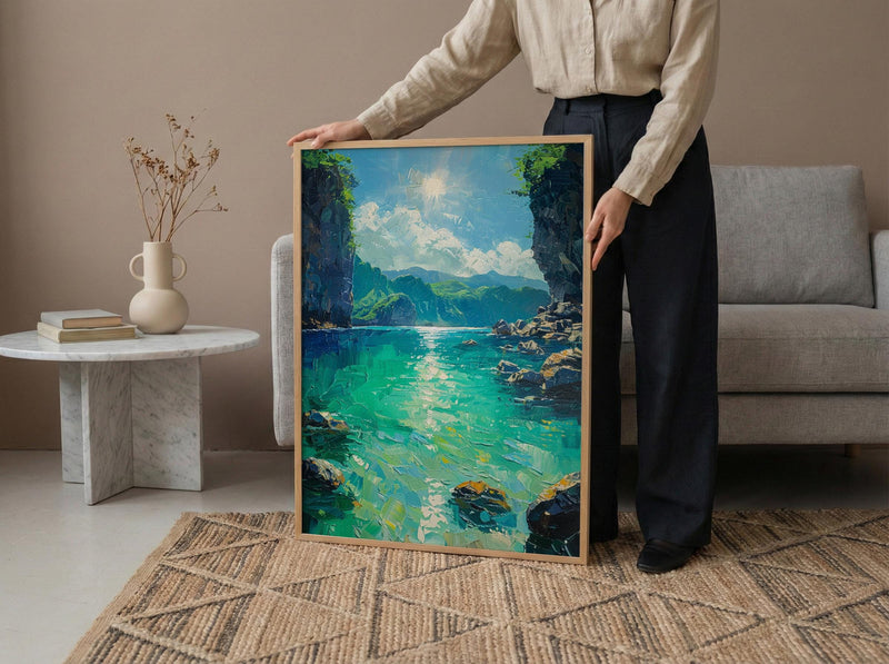 Palawan Lagoon Art Print, Emerald Water Decor - Dark Limestone