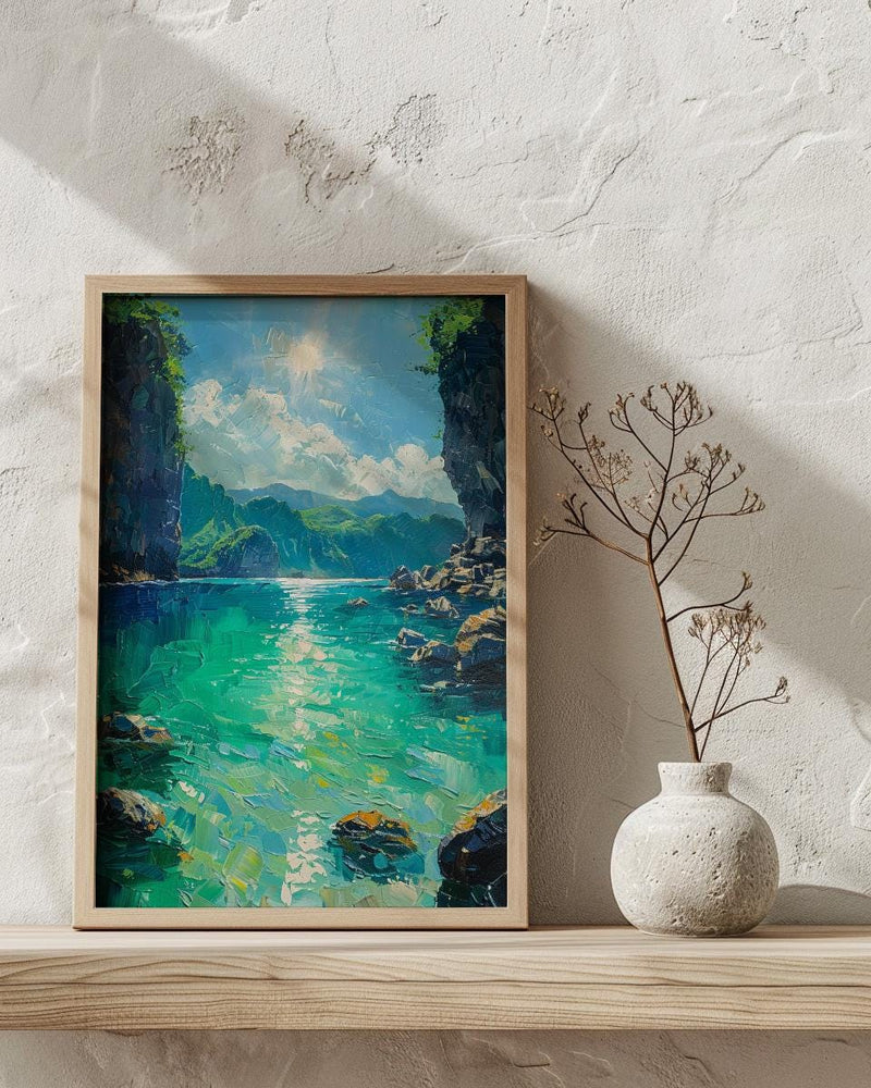 Palawan Lagoon Art Print, Emerald Water Decor - Dark Limestone