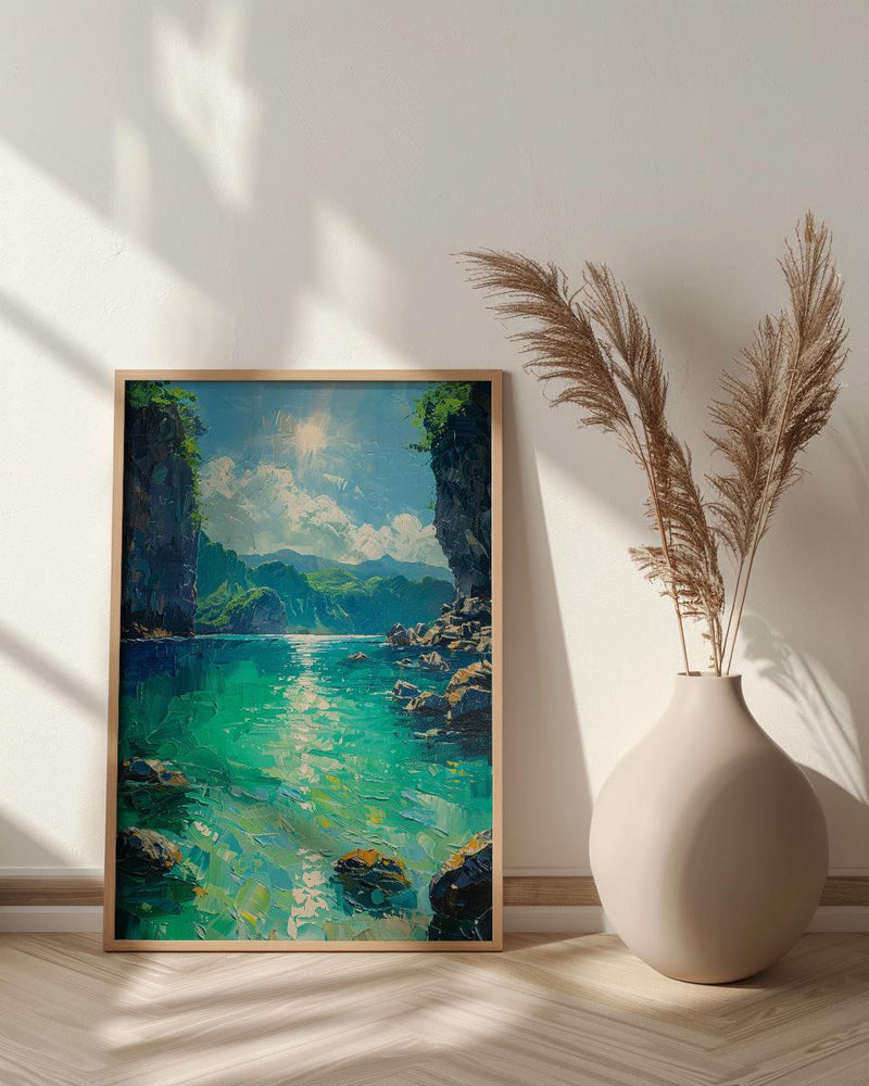 Palawan Lagoon Art Print, Emerald Water Decor - Dark Limestone