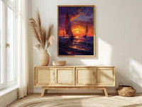 Boracay Sunset Wall Art, Paraw Sailboat Decor - Purple Ocean Print