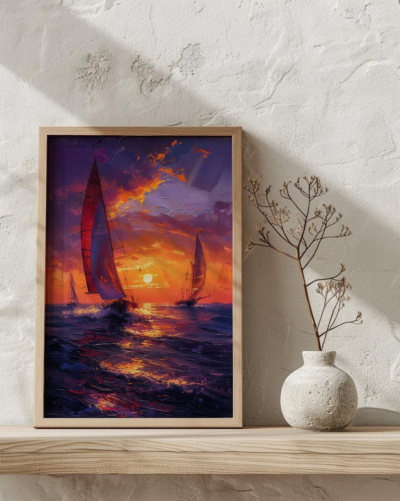 Boracay Sunset Wall Art, Paraw Sailboat Decor - Purple Ocean Print
