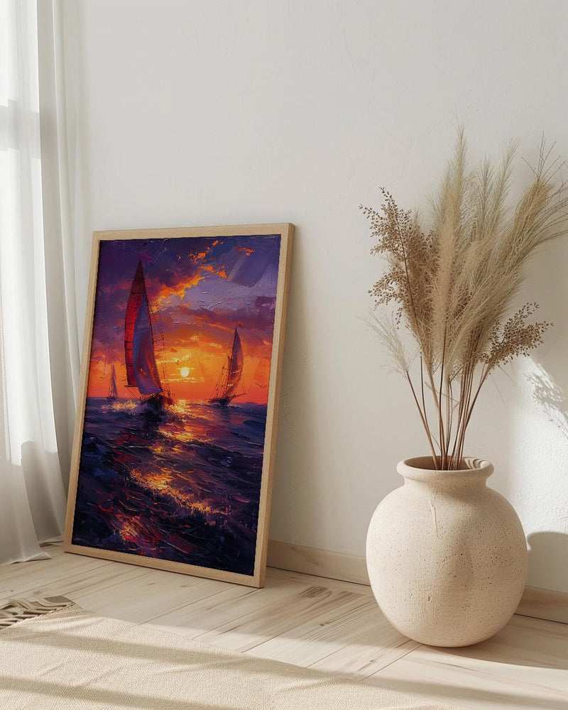 Boracay Sunset Wall Art, Paraw Sailboat Decor - Purple Ocean Print