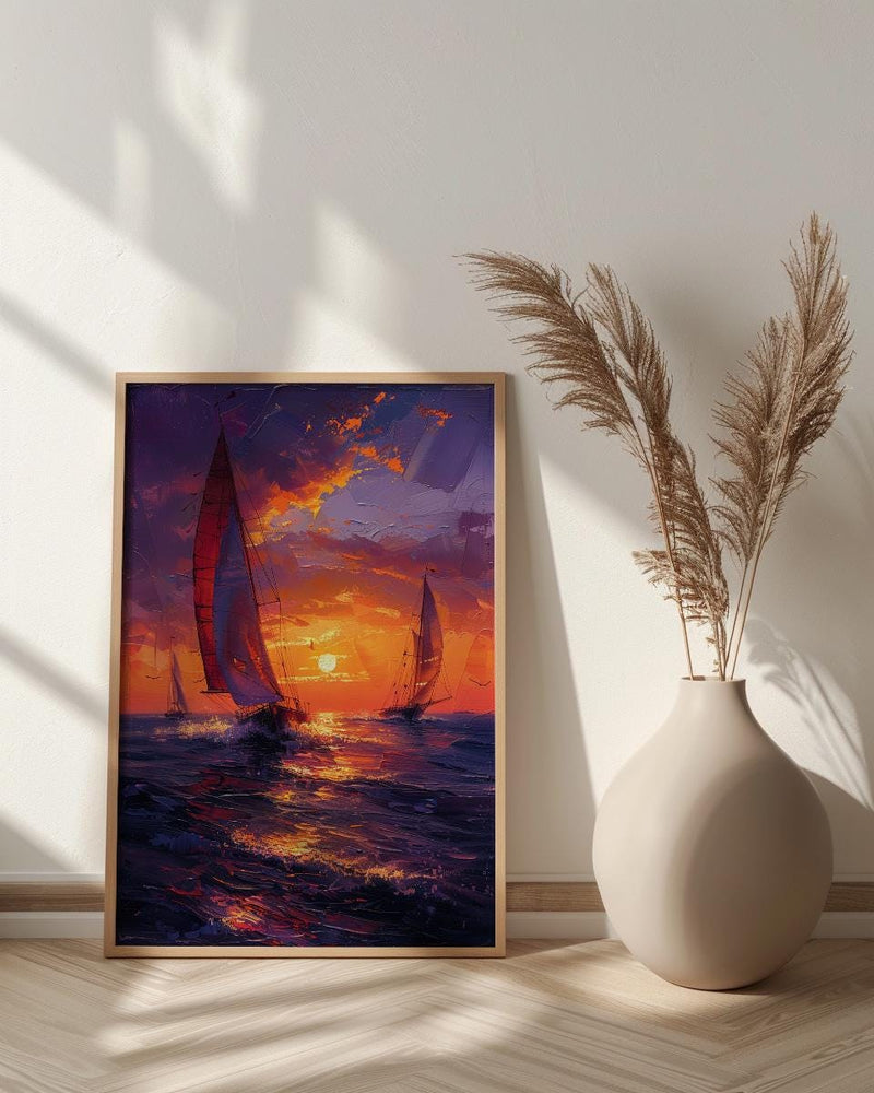 Boracay Sunset Wall Art, Paraw Sailboat Decor - Purple Ocean Print