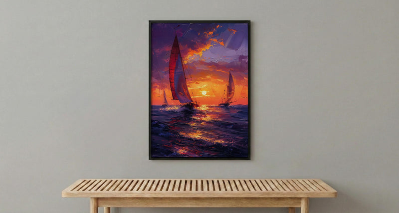 Boracay Sunset Wall Art, Paraw Sailboat Decor - Purple Ocean Print