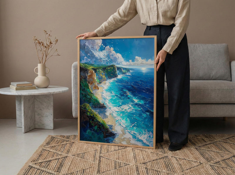 Nusa Penida Poster, Dinosaur Cliff Decor - Deep Blue Ocean Art