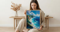 Nusa Penida Poster, Dinosaur Cliff Decor - Deep Blue Ocean Art