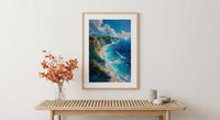 Nusa Penida Poster, Dinosaur Cliff Decor - Deep Blue Ocean Art