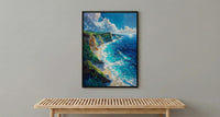 Nusa Penida Poster, Dinosaur Cliff Decor - Deep Blue Ocean Art