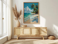 Koh Samui Beach Art, White Sand Decor - Tropical Palm Tree Print
