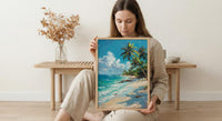 Koh Samui Beach Art, White Sand Decor - Tropical Palm Tree Print