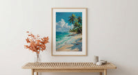 Koh Samui Beach Art, White Sand Decor - Tropical Palm Tree Print