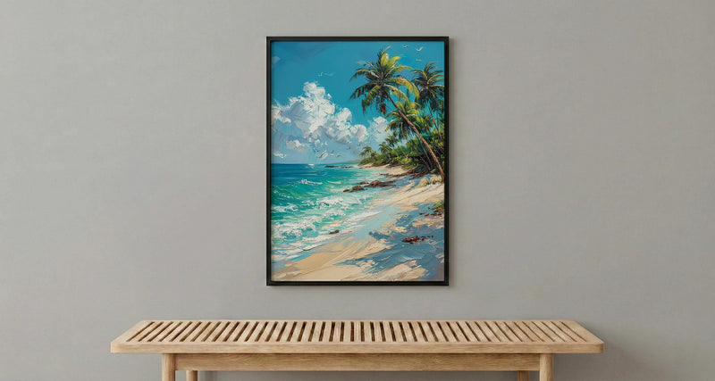 Koh Samui Beach Art, White Sand Decor - Tropical Palm Tree Print