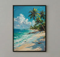 Koh Samui Beach Art, White Sand Decor - Tropical Palm Tree Print