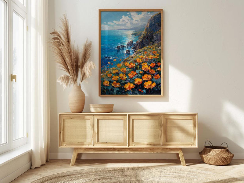 Jeju Island Wall Art, Volcanic Coast Decor - Black Rock Landscape