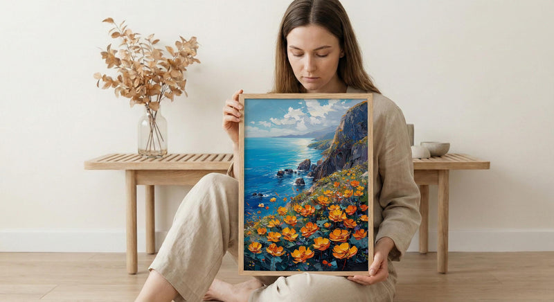 Jeju Island Wall Art, Volcanic Coast Decor - Black Rock Landscape