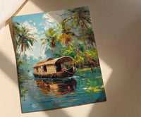 Kerala Backwater Poster, Wooden Houseboat - Tropical River Decor