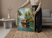 Kerala Backwater Poster, Wooden Houseboat - Tropical River Decor