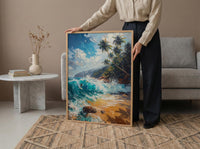 Sri Lanka Surf Wall Art, Turquoise Wave Decor - Golden Sand Beach