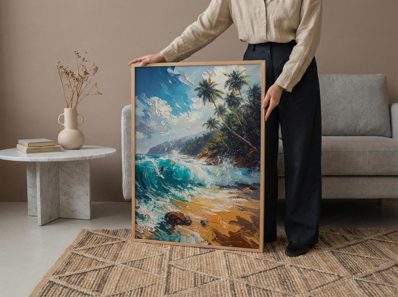 Sri Lanka Surf Wall Art, Turquoise Wave Decor - Golden Sand Beach