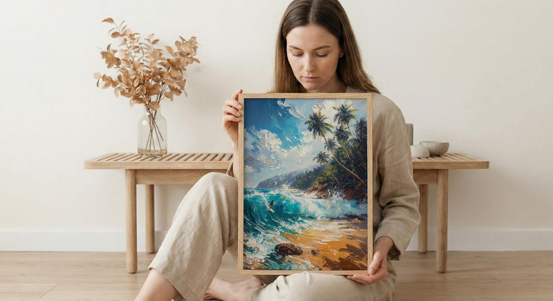Sri Lanka Surf Wall Art, Turquoise Wave Decor - Golden Sand Beach