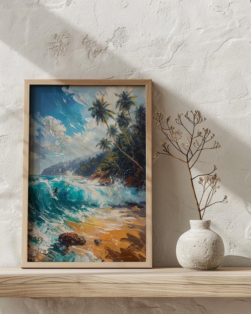 Sri Lanka Surf Wall Art, Turquoise Wave Decor - Golden Sand Beach