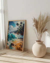 Sri Lanka Surf Wall Art, Turquoise Wave Decor - Golden Sand Beach