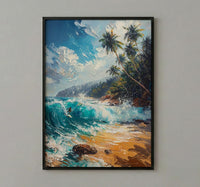 Sri Lanka Surf Wall Art, Turquoise Wave Decor - Golden Sand Beach