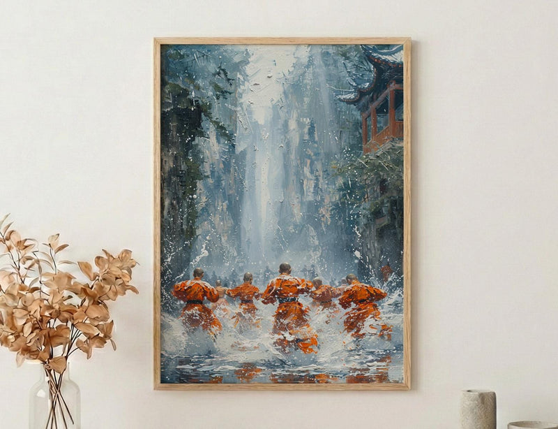 Shaolin Monk Poster, Martial Arts Decor - Misty Temple Art