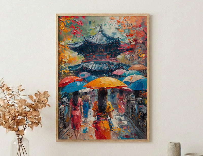 Korean Hanbok Print, Palace Garden Decor - Seoul Summer Art