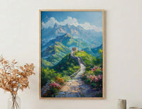 Great Wall Poster, Green Mountain Decor - China Summer Art