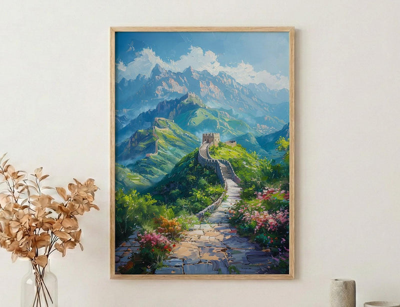 Great Wall Poster, Green Mountain Decor - China Summer Art