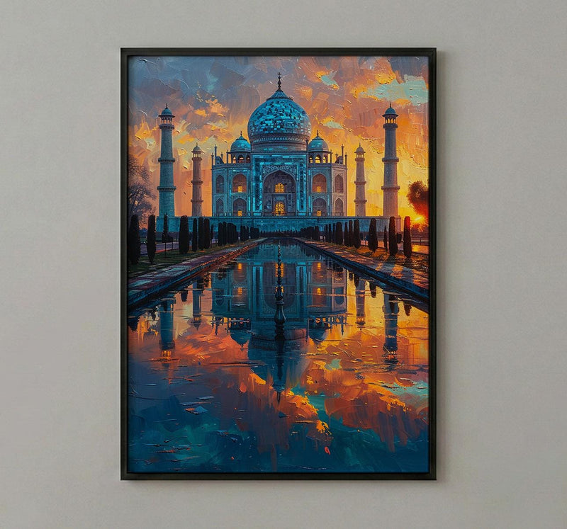 Taj Mahal Art Print, Peach Sunrise Decor - India Landscape