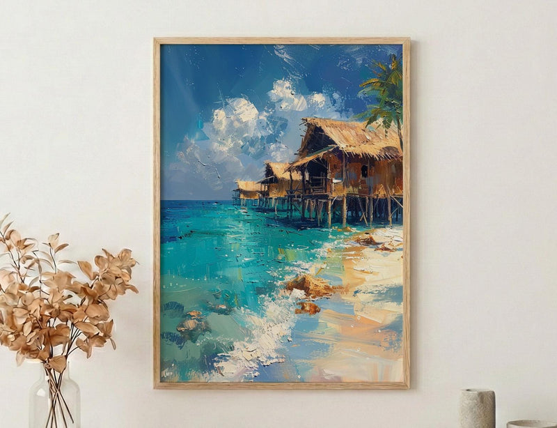 Maldives Ocean Art, Water Bungalow Decor - Tropical Summer