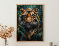 Bengal Tiger Art Print, Lush Jungle Decor - Indian Wildlife Poster