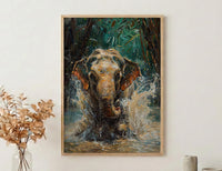 Thai Elephant Art Print, Tropical Jungle Decor - Splashing Water