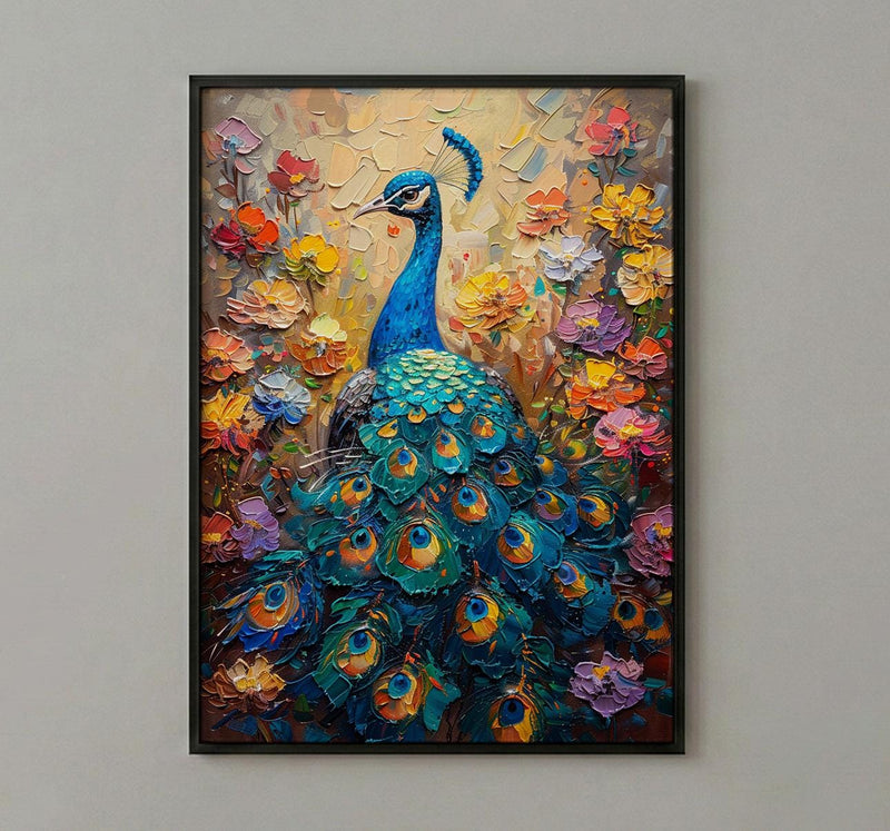 Blue Peacock Wall Art, India Palace Decor - Ornate Royal Garden