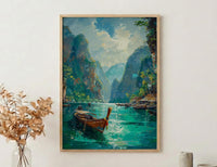 Phuket Ocean Poster, Turquoise Water Decor - Longtail Boat Print