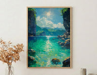 Palawan Lagoon Art Print, Emerald Water Decor - Dark Limestone