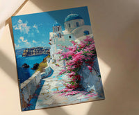 Santorini Wall Art, Greece Beach Decor - Blue Dome Poster