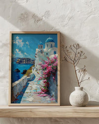 Santorini Wall Art, Greece Beach Decor - Blue Dome Poster