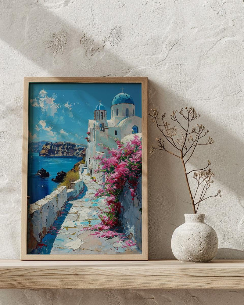 Santorini Wall Art, Greece Beach Decor - Blue Dome Poster